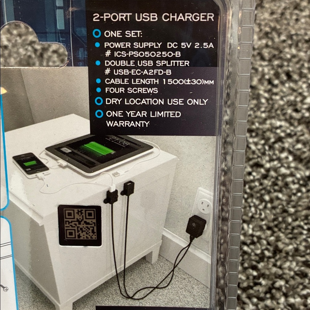 2-Port USB Charger with Cable and Mounting System